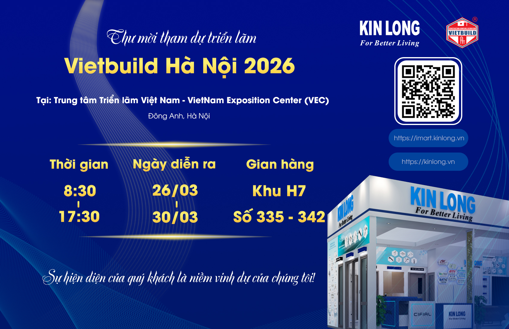KIN LONG HÂN HẠNH LÀ NHÀ TÀI TRỢ CHÍNH TRIỂN LÃM QUỐC TẾ VIETBUILD HÀ NỘI 2026